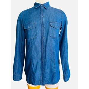 Blossom & Clover Wm Sm Navy Blue Light Weight Button Up Long Sleeve Denim Shirt